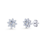 Flower Stud Earring Lab Created Opal & Cubic Zirconia 925 Sterling Silver