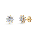 Flower Stud Earring Lab Created Opal & Cubic Zirconia 925 Sterling Silver
