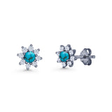 Flower Stud Earring Lab Created Opal & Cubic Zirconia 925 Sterling Silver