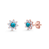 Flower Stud Earring Lab Created Opal & Cubic Zirconia 925 Sterling Silver