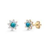 Flower Stud Earring Lab Created Opal & Cubic Zirconia 925 Sterling Silver