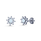 Flower Stud Earring Lab Created Opal & Cubic Zirconia 925 Sterling Silver