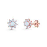 Flower Stud Earring Lab Created Opal & Cubic Zirconia 925 Sterling Silver