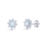 Flower Stud Earring Lab Created Opal & Cubic Zirconia 925 Sterling Silver