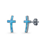 Cross Stud Earring Lab Created White Opal 925 Sterling Silver