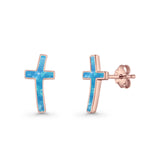 Cross Stud Earring Lab Created White Opal 925 Sterling Silver