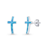 Cross Stud Earring Lab Created White Opal 925 Sterling Silver