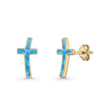 Cross Stud Earring Lab Created White Opal 925 Sterling Silver