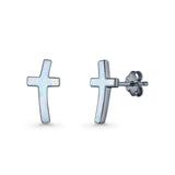 Cross Stud Earring Lab Created White Opal 925 Sterling Silver