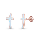 Cross Stud Earring Lab Created White Opal 925 Sterling Silver