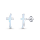 Cross Stud Earring Lab Created White Opal 925 Sterling Silver