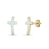 Cross Stud Earring Lab Created White Opal 925 Sterling Silver
