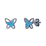 Butterfly Stud Earring Lab Created Opal Push Back 925 Sterling Silver