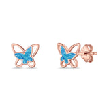 Butterfly Stud Earring Lab Created Opal Push Back 925 Sterling Silver