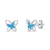 Butterfly Stud Earring Lab Created Opal Push Back 925 Sterling Silver