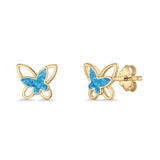 Butterfly Stud Earring Lab Created Opal Push Back 925 Sterling Silver