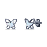 Butterfly Stud Earring Lab Created Opal Push Back 925 Sterling Silver