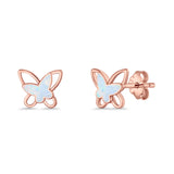 Butterfly Stud Earring Lab Created Opal Push Back 925 Sterling Silver