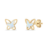 Butterfly Stud Earring Lab Created Opal Push Back 925 Sterling Silver