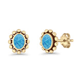 Oval Shaped Beaded Stud Earring 8mm Lab Created Opal 925 Sterling Silver