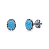 Oval Solitaire 6.8mm Beaded Stud Earring Lab Created Opal 925 Sterling Silver