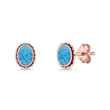 Oval Solitaire 6.8mm Beaded Stud Earring Lab Created Opal 925 Sterling Silver