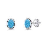 Oval Solitaire 6.8mm Beaded Stud Earring Lab Created Opal 925 Sterling Silver