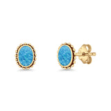 Oval Solitaire 6.8mm Beaded Stud Earring Lab Created Opal 925 Sterling Silver