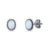 Oval Solitaire 6.8mm Beaded Stud Earring Lab Created Opal 925 Sterling Silver