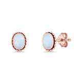 Oval Solitaire 6.8mm Beaded Stud Earring Lab Created Opal 925 Sterling Silver