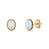 Oval Solitaire 6.8mm Beaded Stud Earring Lab Created Opal 925 Sterling Silver