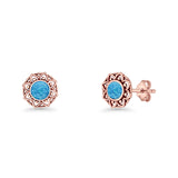 Sunflower Stud Earring 8.8mm Lab Created Opal Oxidized 925 Sterling Silver