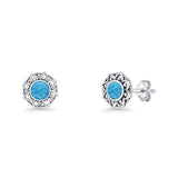 Sunflower Stud Earring 8.8mm Lab Created Opal Oxidized 925 Sterling Silver