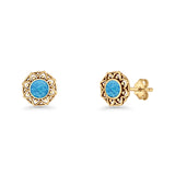Sunflower Stud Earring 8.8mm Lab Created Opal Oxidized 925 Sterling Silver