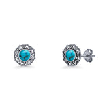 Sunflower Stud Earring 8.8mm Lab Created Opal Oxidized 925 Sterling Silver