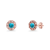 Sunflower Stud Earring 8.8mm Lab Created Opal Oxidized 925 Sterling Silver