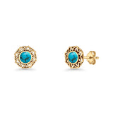 Sunflower Stud Earring 8.8mm Lab Created Opal Oxidized 925 Sterling Silver