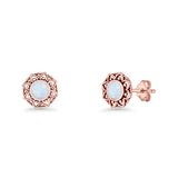 Sunflower Stud Earring 8.8mm Lab Created Opal Oxidized 925 Sterling Silver