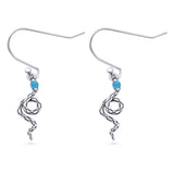 Round 16.1mm Lab Created Opal Oxidized Snake Fishhook Earring 925 Sterling Silver