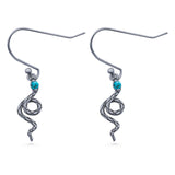 Round 16.1mm Lab Created Opal Oxidized Snake Fishhook Earring 925 Sterling Silver