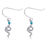 Round 16.1mm Lab Created Opal Oxidized Snake Fishhook Earring 925 Sterling Silver