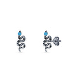 Snake Stud Earring 12.9mm Lab Created Blue Opal 925 Sterling Silver
