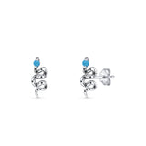 Snake Stud Earring 12.9mm Lab Created Blue Opal 925 Sterling Silver