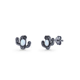 Cactus Stud Earring 8mm Oxidized Lab Created Opal 925 Sterling Silver