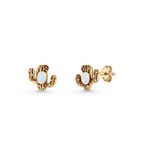 Cactus Stud Earring 8mm Oxidized Lab Created Opal 925 Sterling Silver