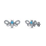 Bee Butterfly Stud Earring Lab Created Opal Push Back 925 Sterling Silver