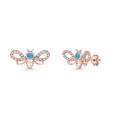 Bee Butterfly Stud Earring Lab Created Opal Push Back 925 Sterling Silver