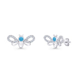 Bee Butterfly Stud Earring Lab Created Opal Push Back 925 Sterling Silver