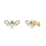 Bee Butterfly Stud Earring Lab Created Opal Push Back 925 Sterling Silver