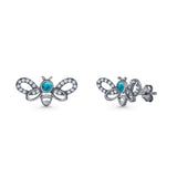 Bee Butterfly Stud Earring Lab Created Opal Push Back 925 Sterling Silver
